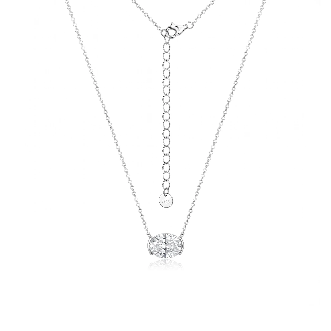 Half Bezel Oval Moissanite Necklace
