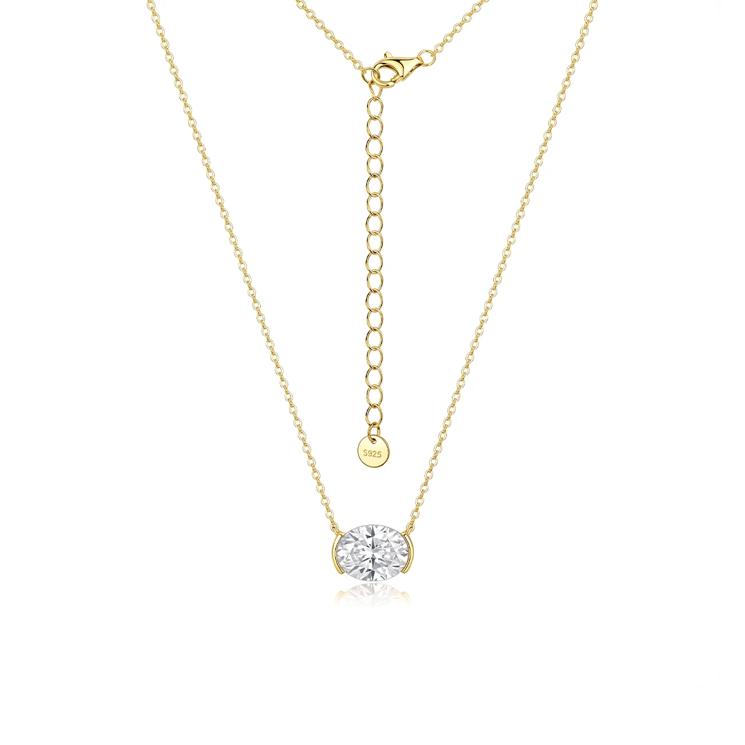 Half Bezel Oval Moissanite Necklace