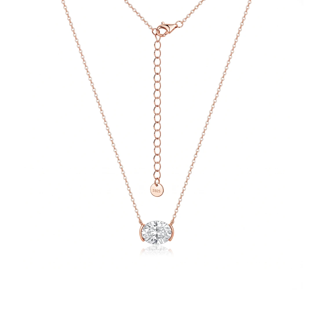 Half Bezel Oval Moissanite Necklace