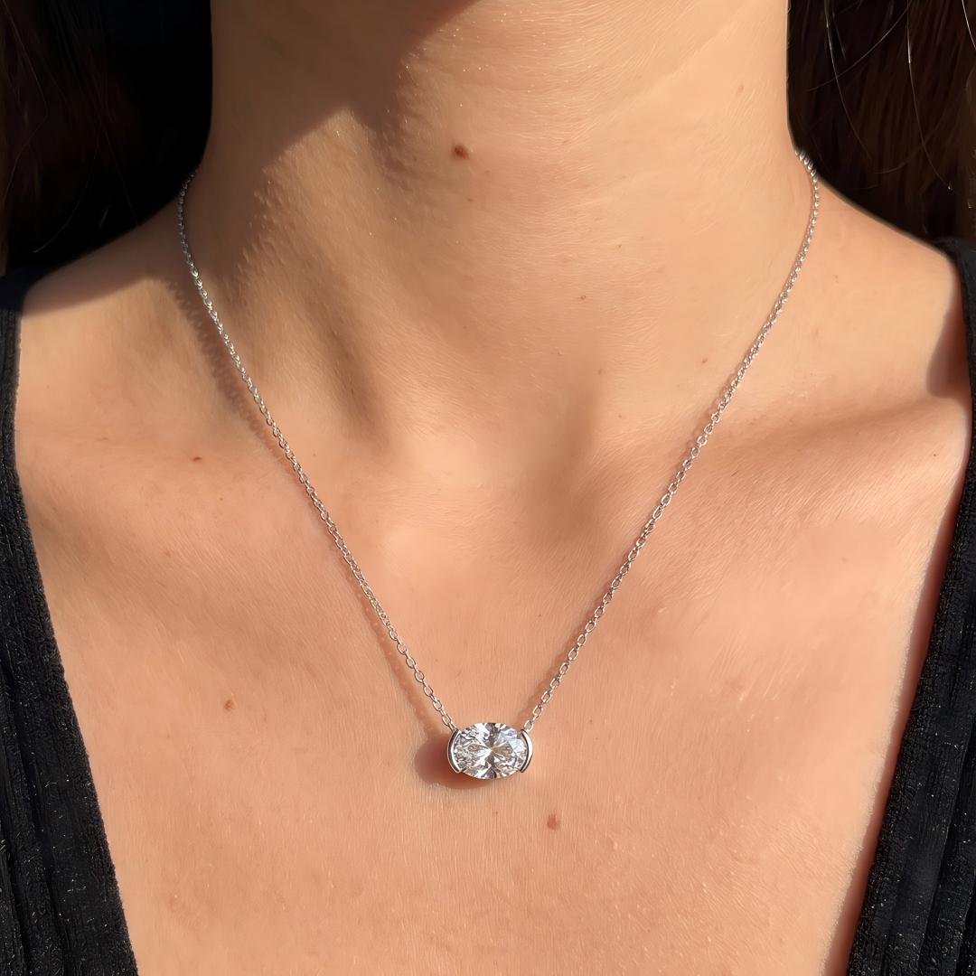 Half Bezel Oval Moissanite Necklace