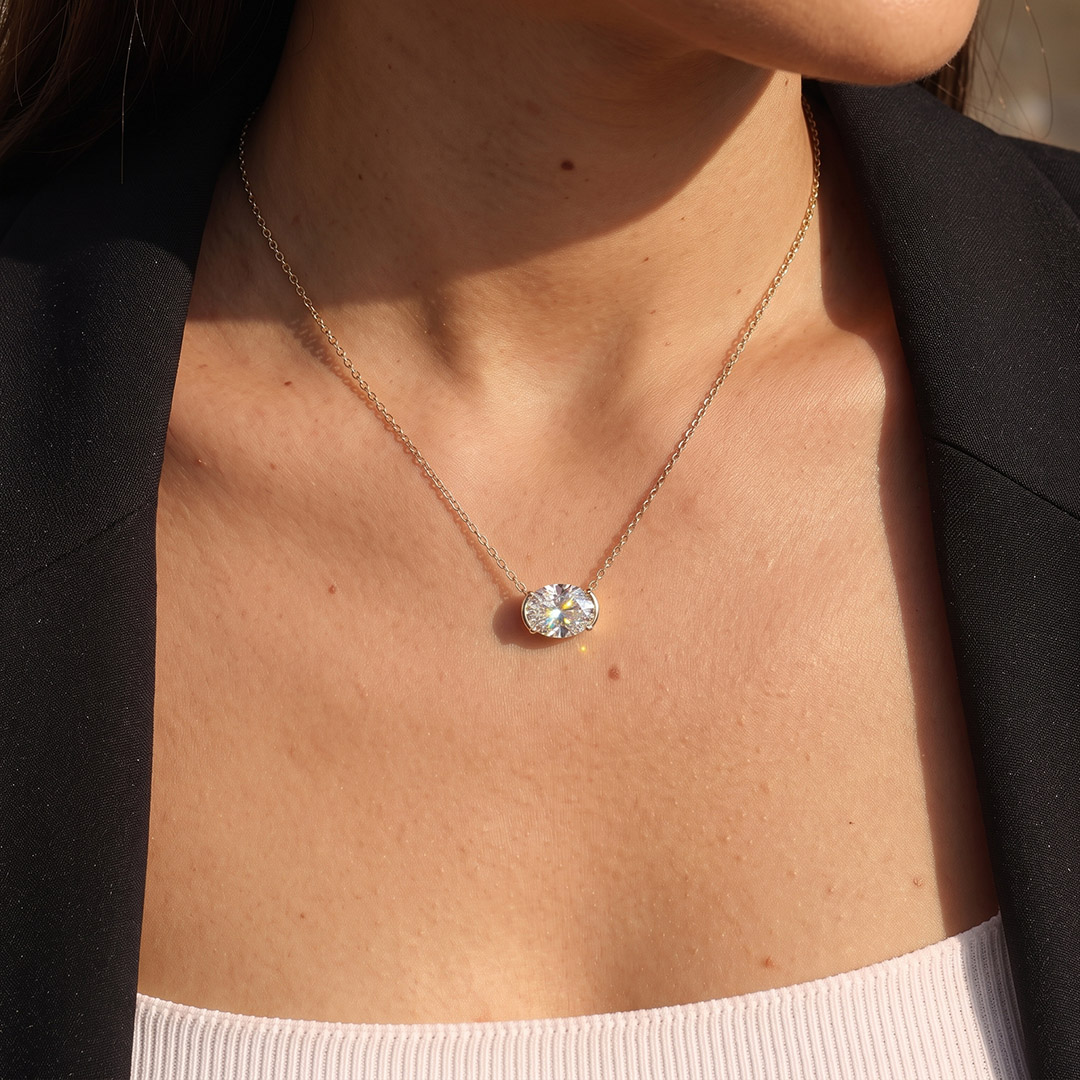 Half Bezel Oval Moissanite Necklace