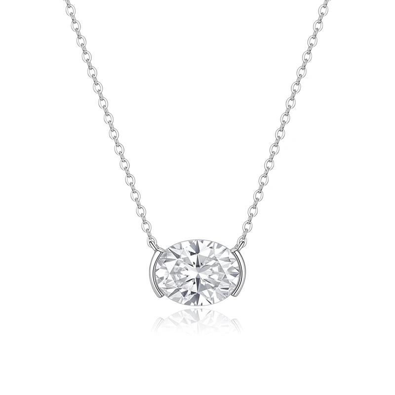Half Bezel Oval Moissanite Necklace