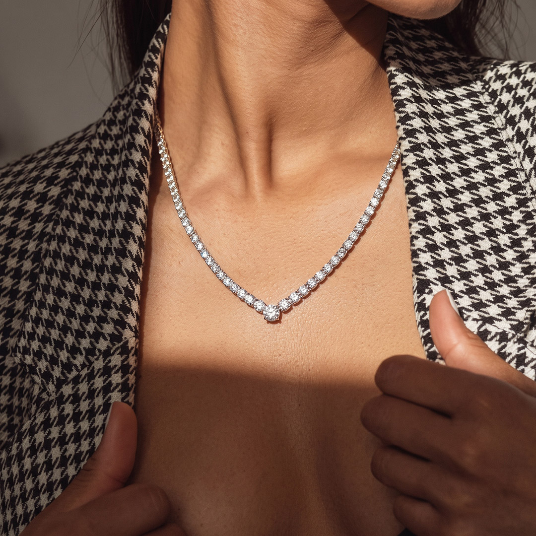 V Gradient Moissanite Tennis Necklace