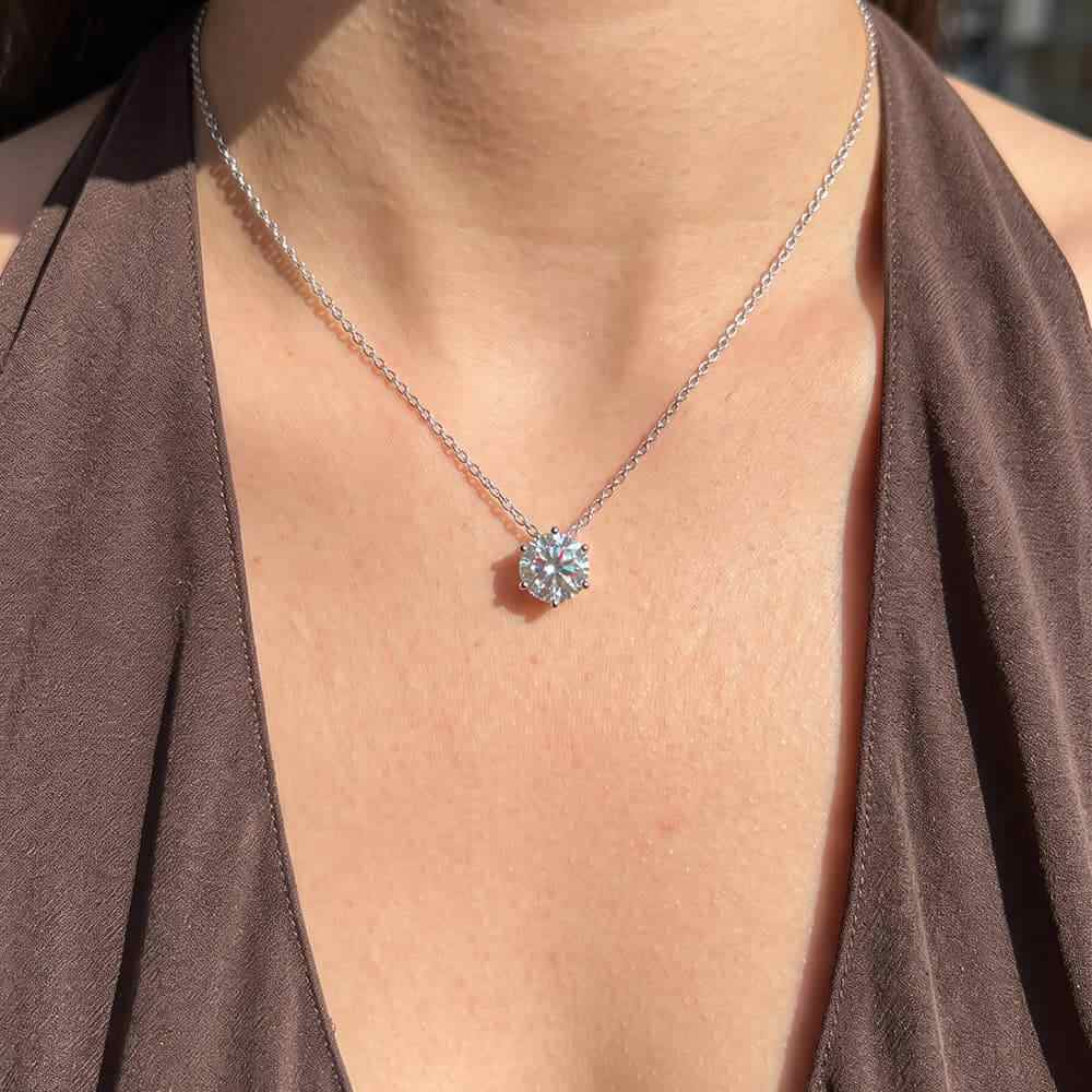 Six-Prong Round Moissanite Necklace