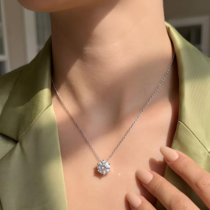 Six-Prong Round Moissanite Necklace