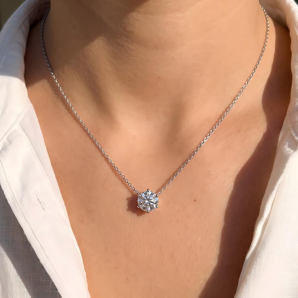 Six-Prong Round Moissanite Necklace