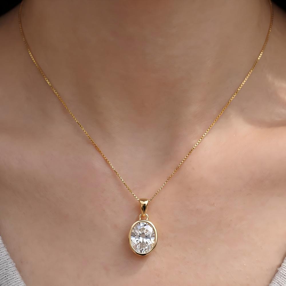 Bezel Oval Moissanite Necklace