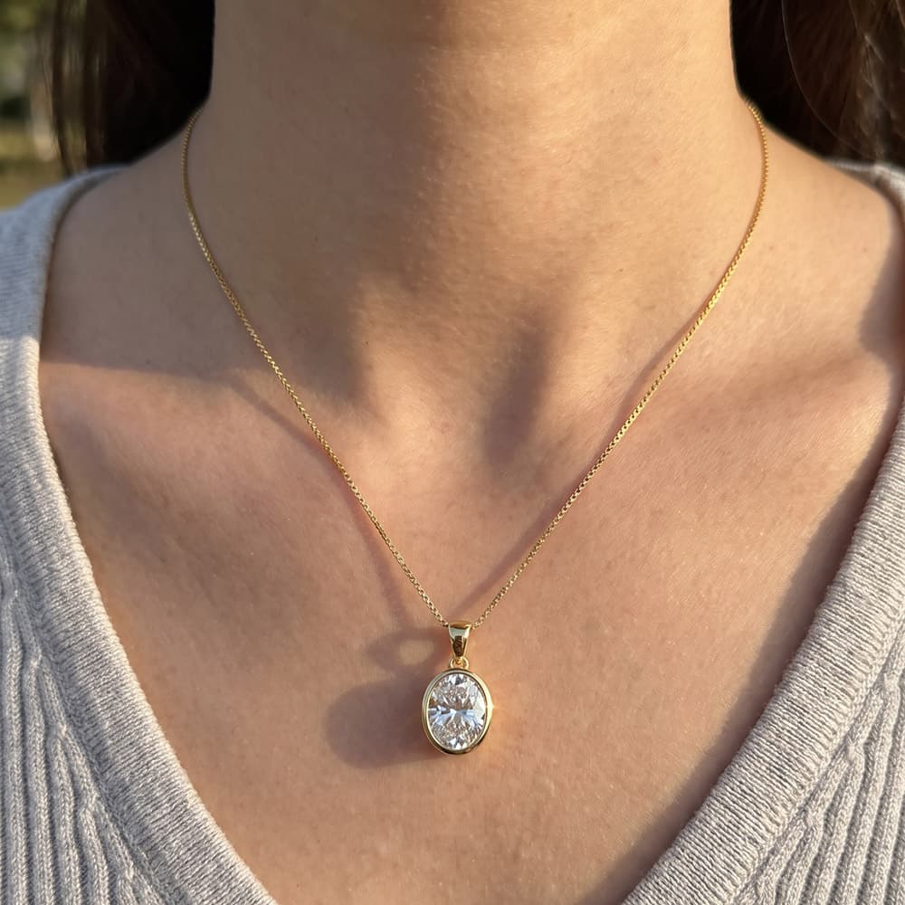 Bezel Oval Moissanite Necklace