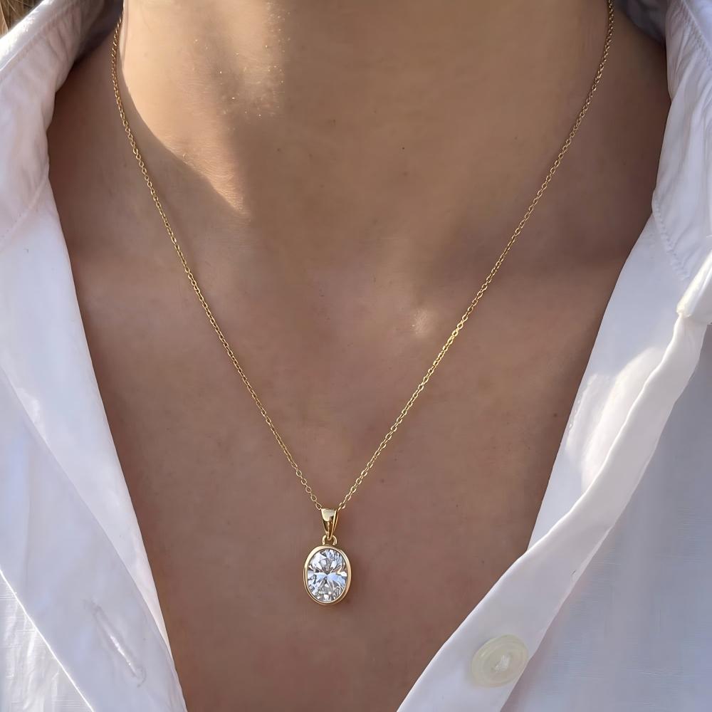Bezel Oval Moissanite Necklace