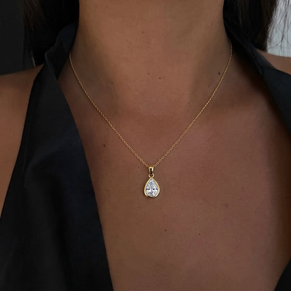 Bezel Pear Moissanite Necklace