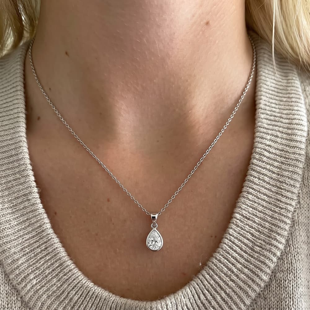 Bezel Pear Moissanite Necklace
