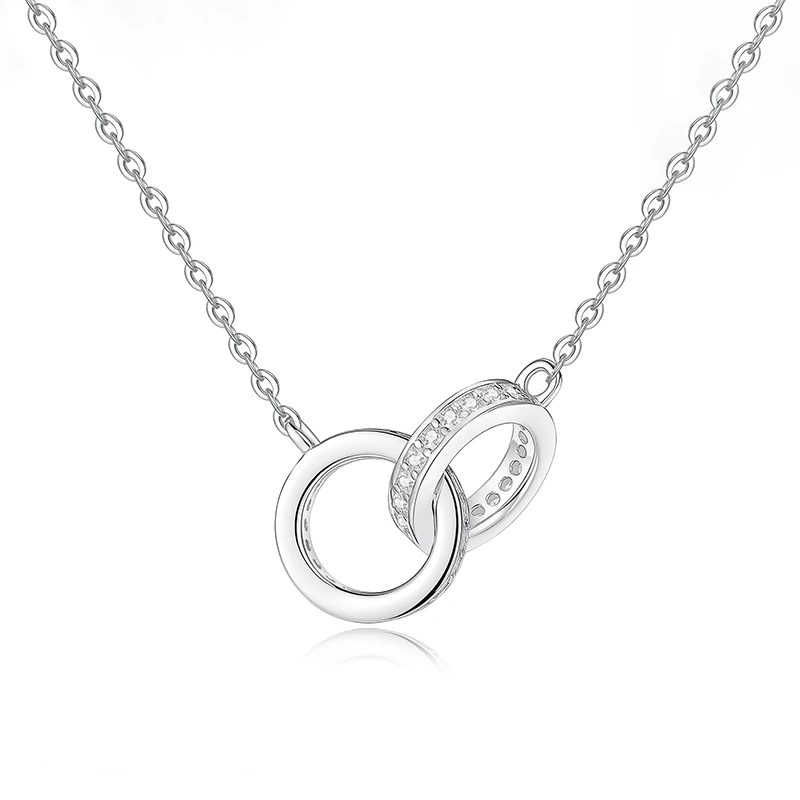 Double Circle Half Pave Moissanite Necklace