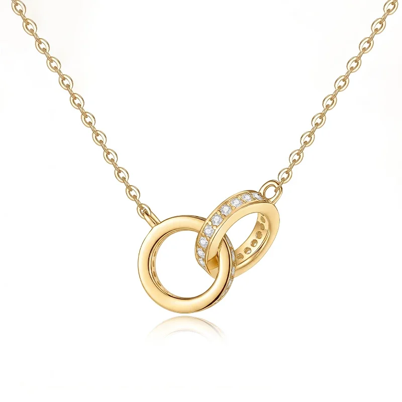 Double Circle Half Pave Moissanite Necklace