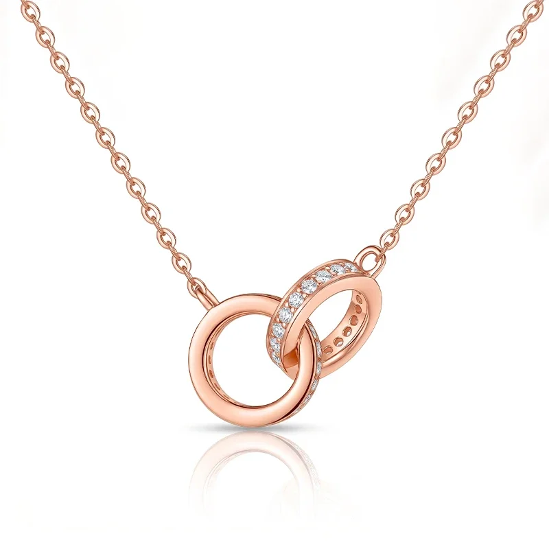 Double Circle Half Pave Moissanite Necklace