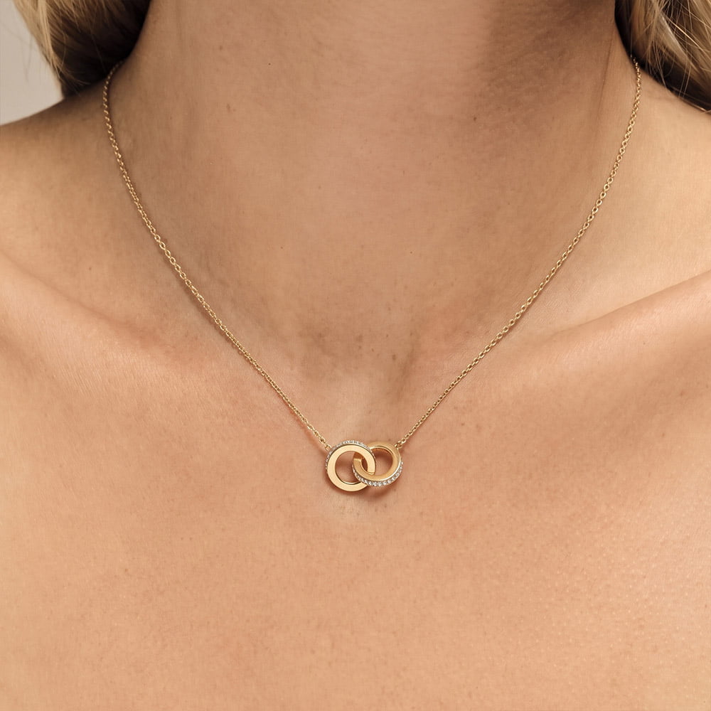Double Circle Half Pave Moissanite Necklace