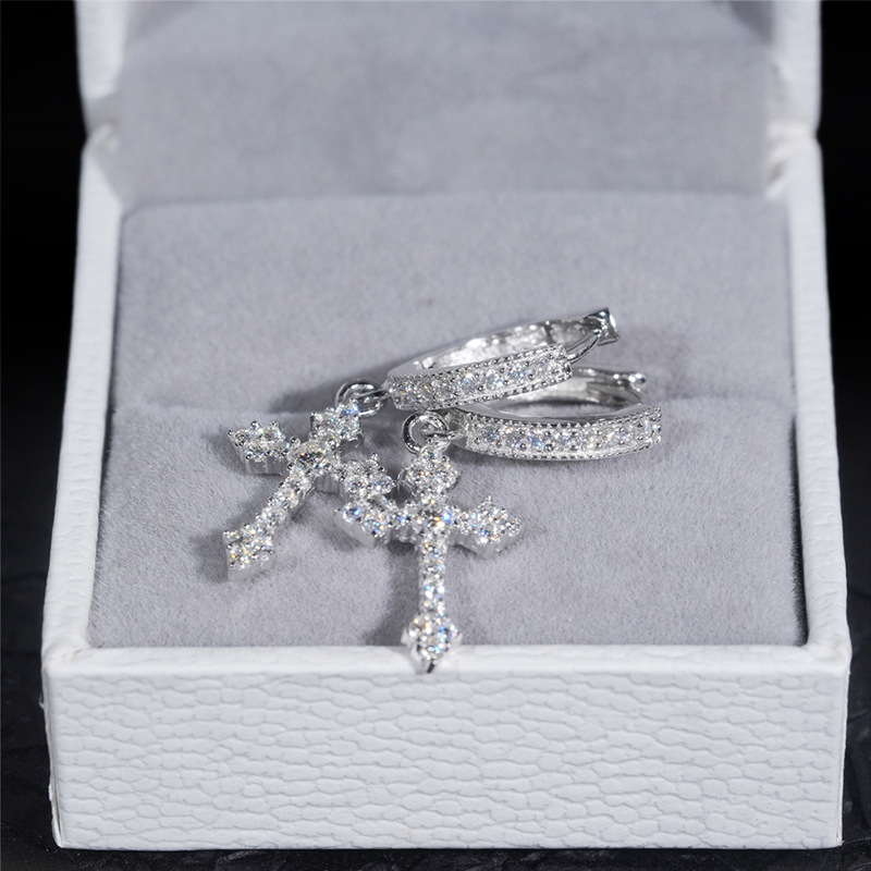 Sparkling Cross Moissanite Drop Earrings