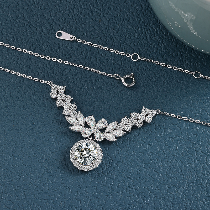 Leaf Cluster Halo Moissanite Necklace