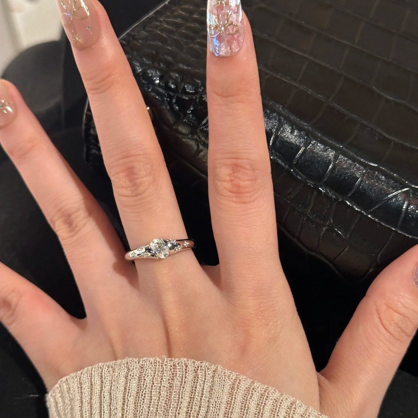 Starburst Bezel Moissanite Engagement Ring