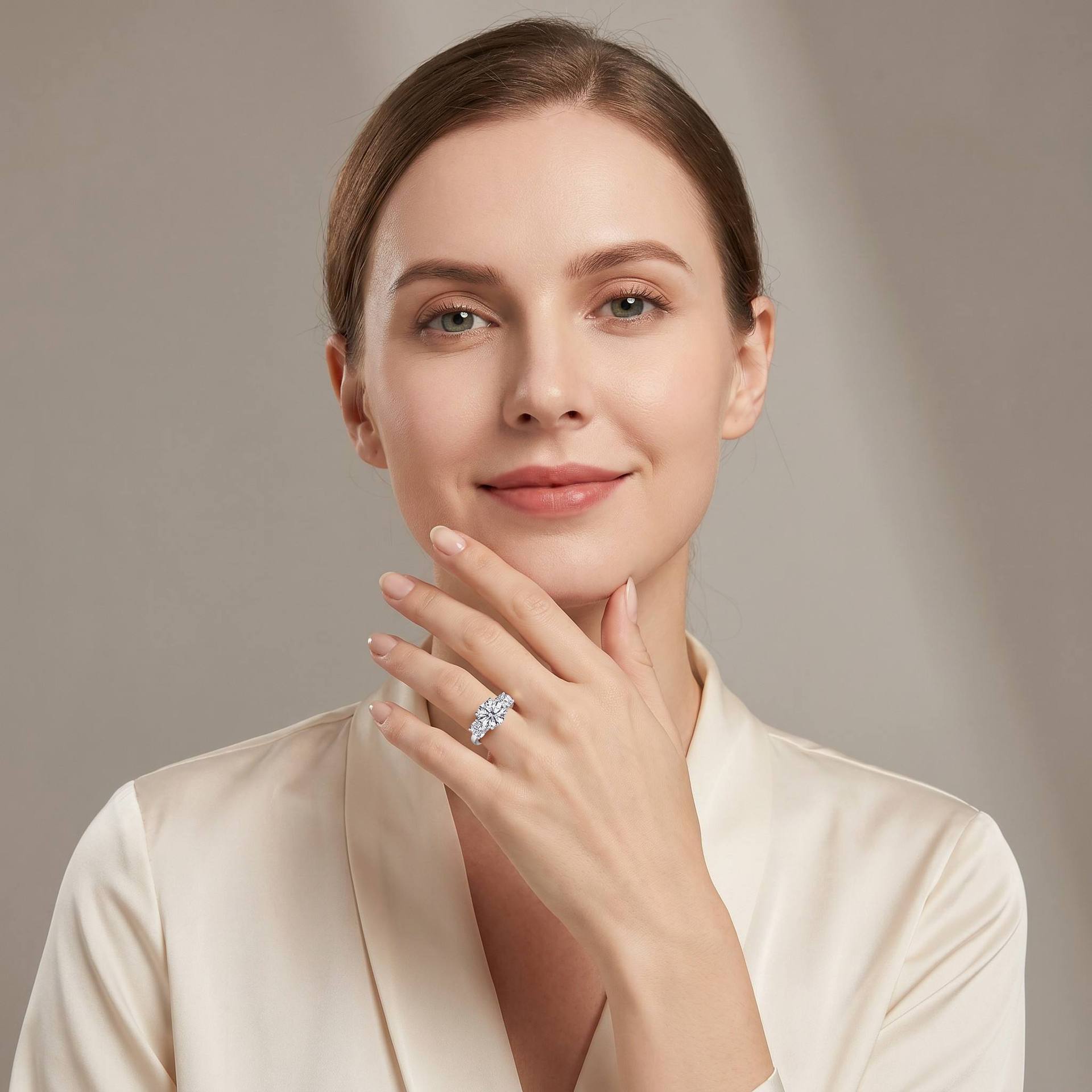 Three-Stone Four-Prong Moissanite Engagement Ring