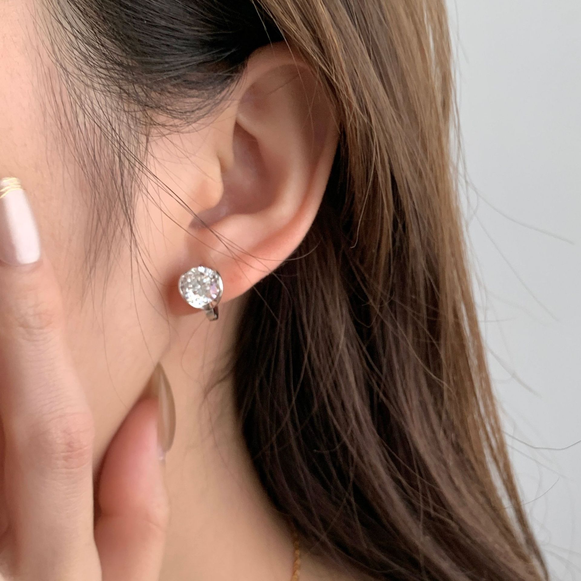 Half Bezel Round Moissanite Hoop Earrings
