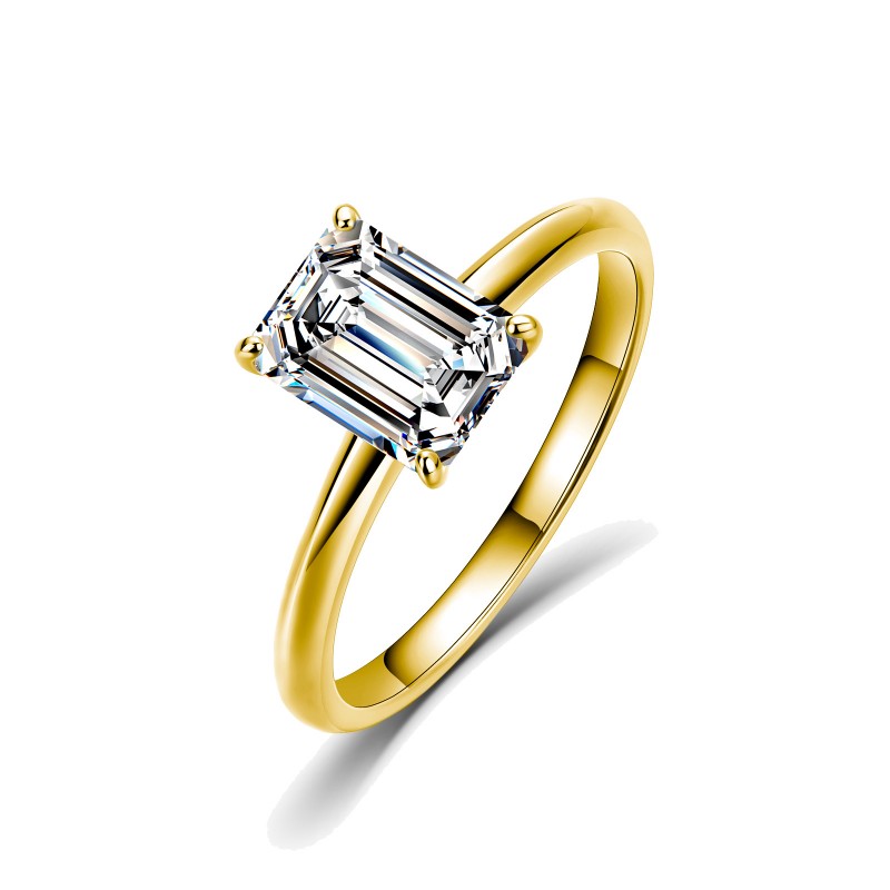 Classic Four-Prong Emerald Moissanite Ring