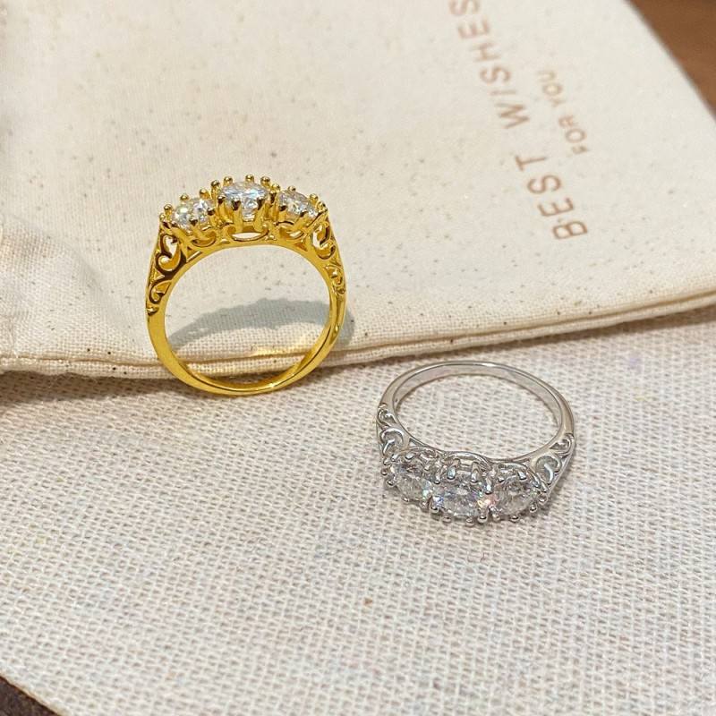 Vintage Three-Stone Moissanite Ring