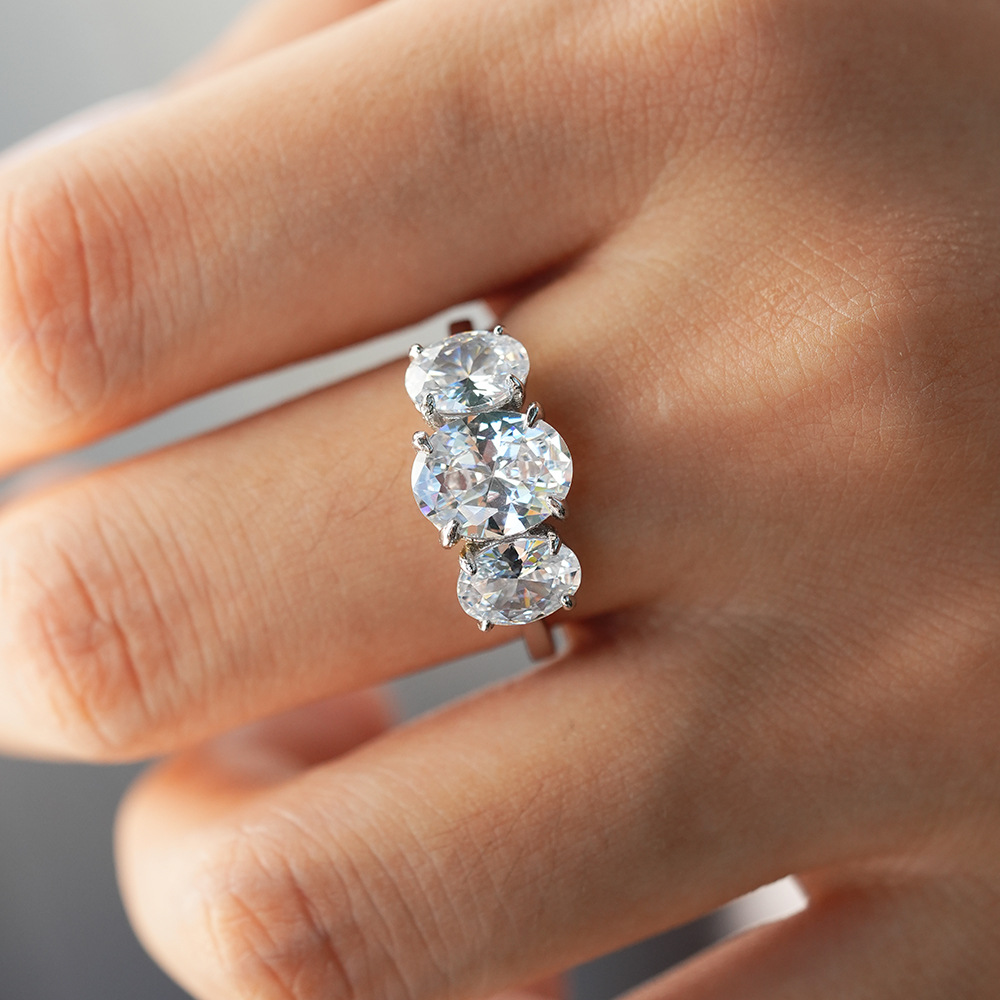 4CT Three-Stone Oval Moissanite Ring