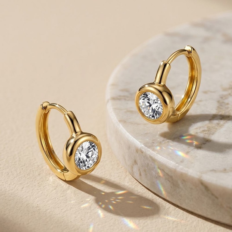 Bezel Bubble Moissanite Hoop Earrings