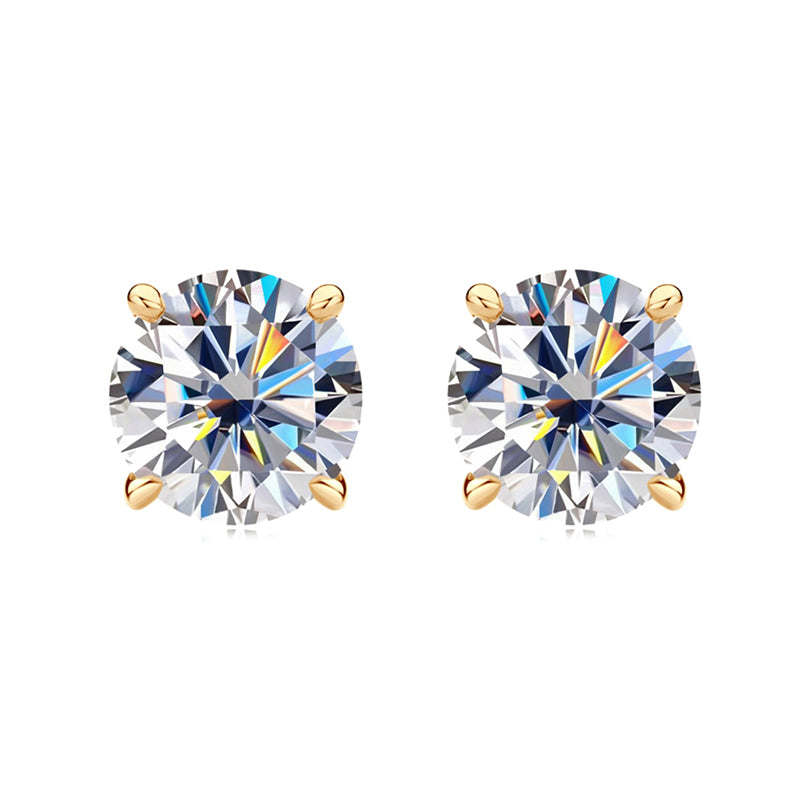 10K/14K Gold Four-Prong Screw Back Moissanite Earrings-VOOGME