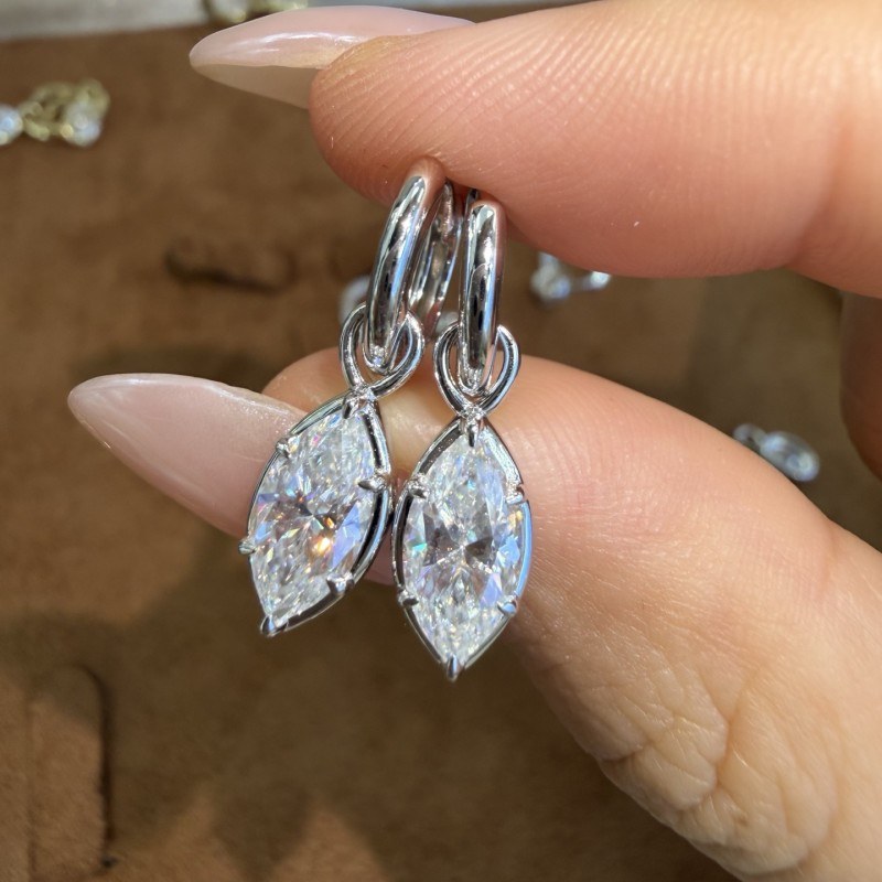 Marquise Bezel Illusion Hoop Moissanite Earrings