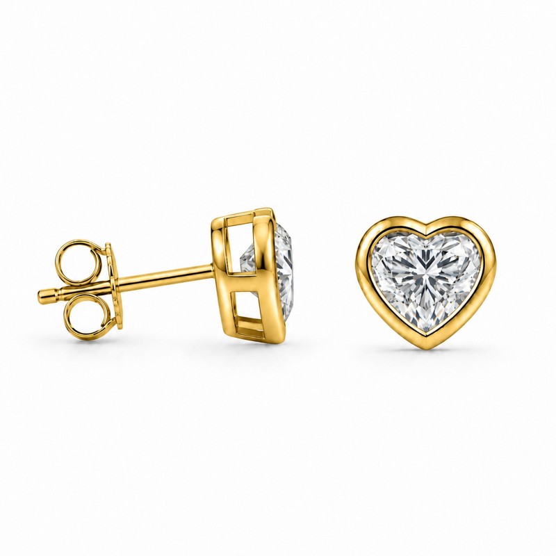 Bezel Heart Moissanite Stud Earrings