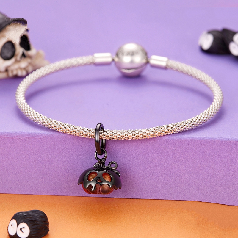 Spooky Jack-o'-Lantern and Skulls Silver Bracelet