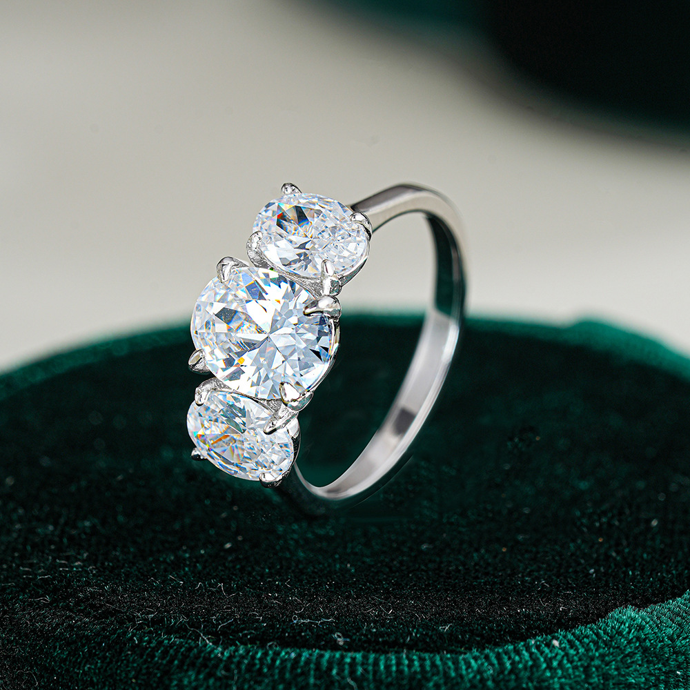 4CT Three-Stone Oval Moissanite Ring