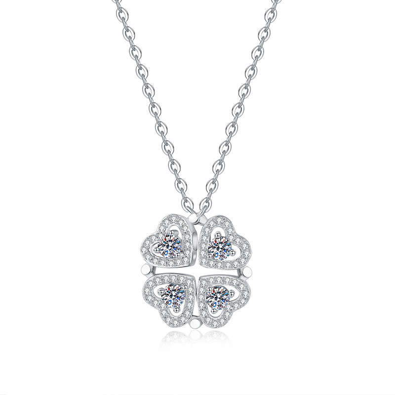 Magnetic Clover Hearts Moissanite Necklace