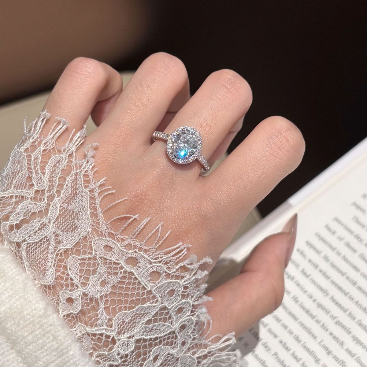 Oval Shape Halo Moissanite Ring