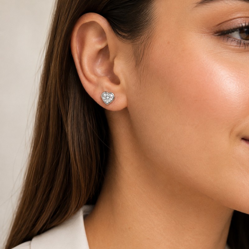 Bezel Heart Moissanite Stud Earrings