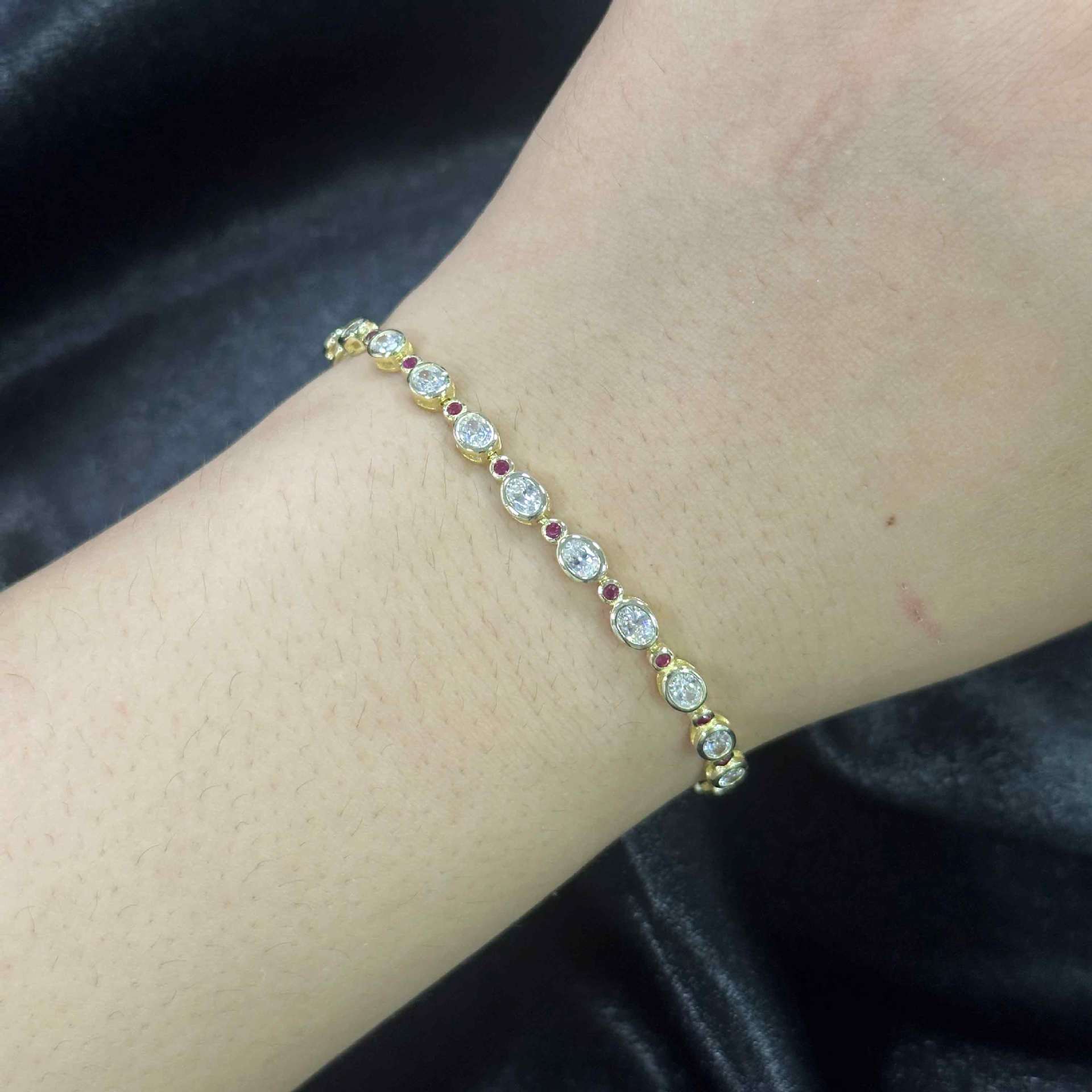 Bezel Oval Moissanite&Ruby Gemstone Bracelet