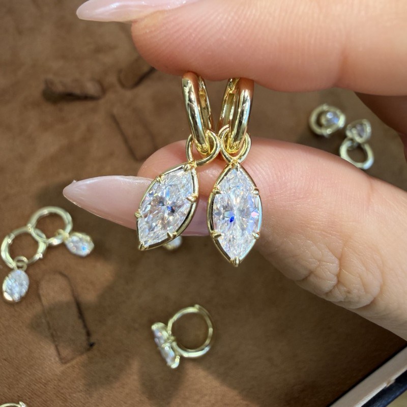 Marquise Bezel Illusion Hoop Moissanite Earrings