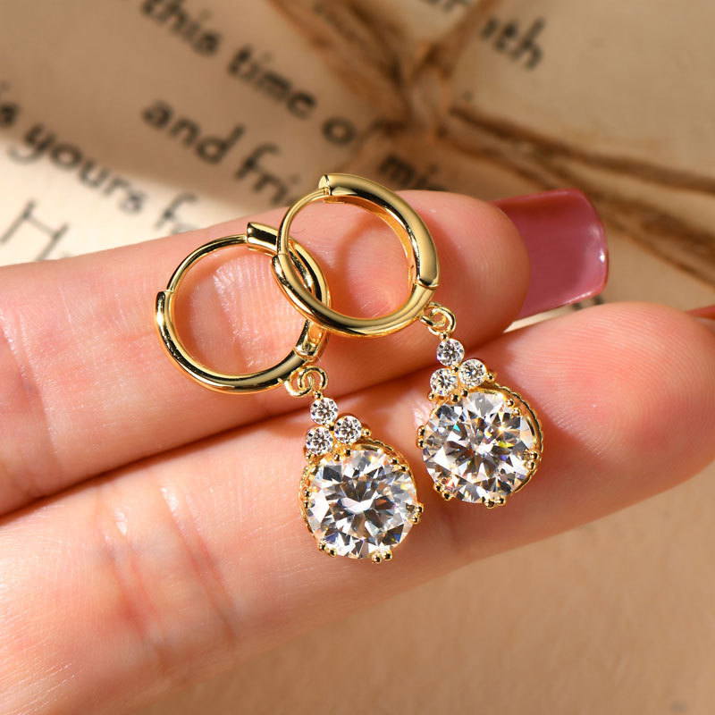 Crown Moissanite Hoop Earrings