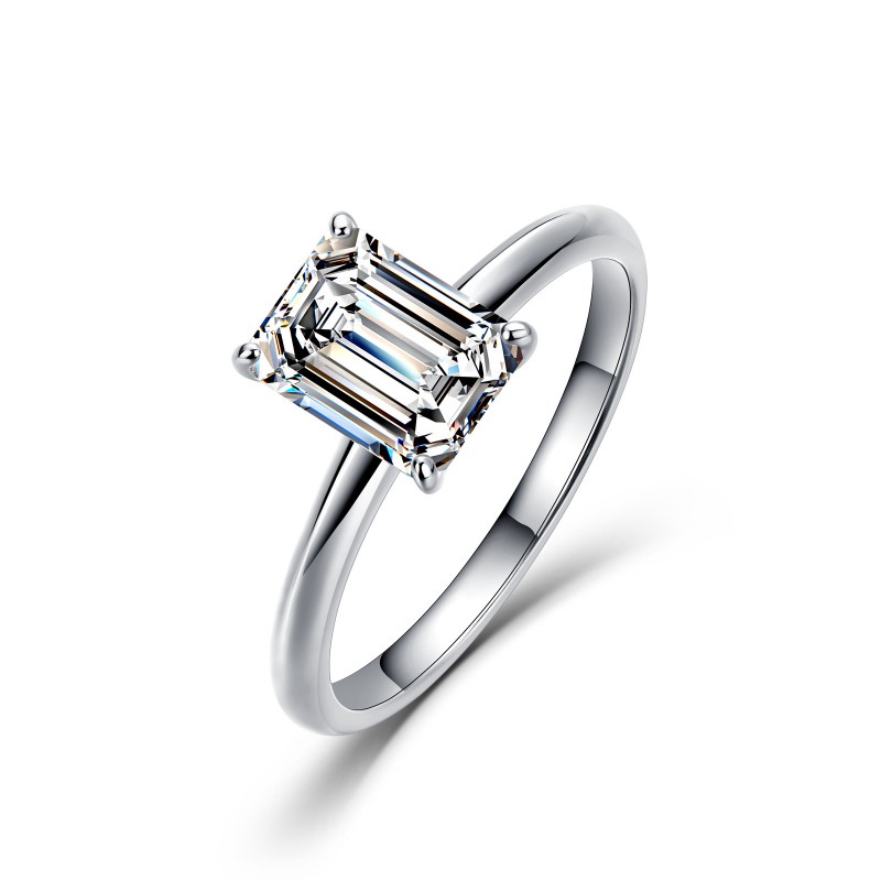 Classic Four-Prong Emerald Moissanite Ring