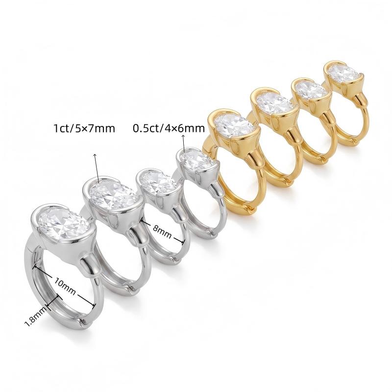 Half Bezel Oval Moissanite Hoop Earrings