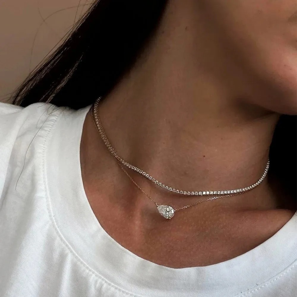 East West Pear Cut Moissanite Necklace