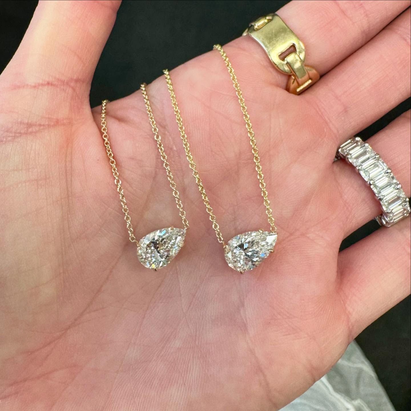 East West Pear Cut Moissanite Necklace