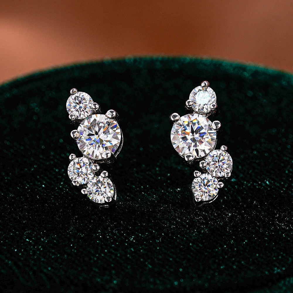 Wisteria Cluster Moissanite Stud Earrings