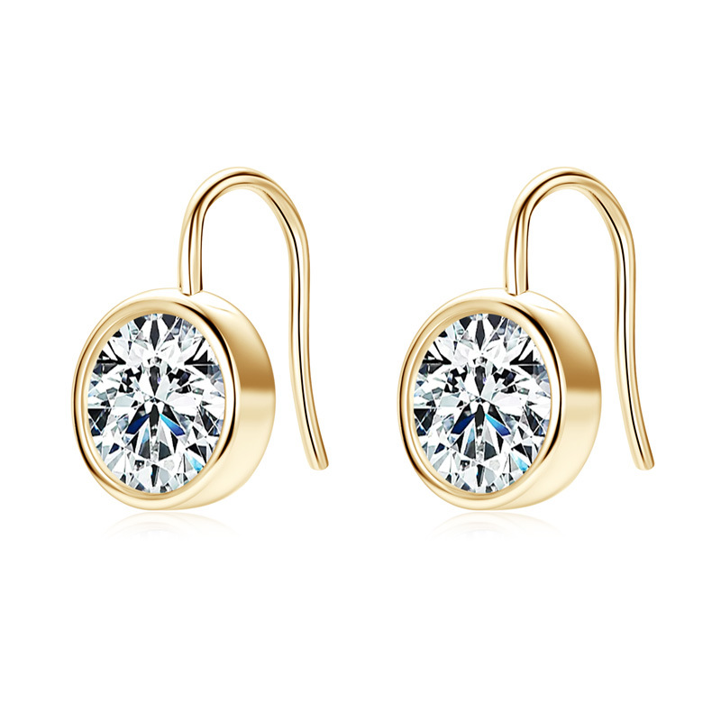 Bezel Setting Moissanite Hook Earrings-VOOGME