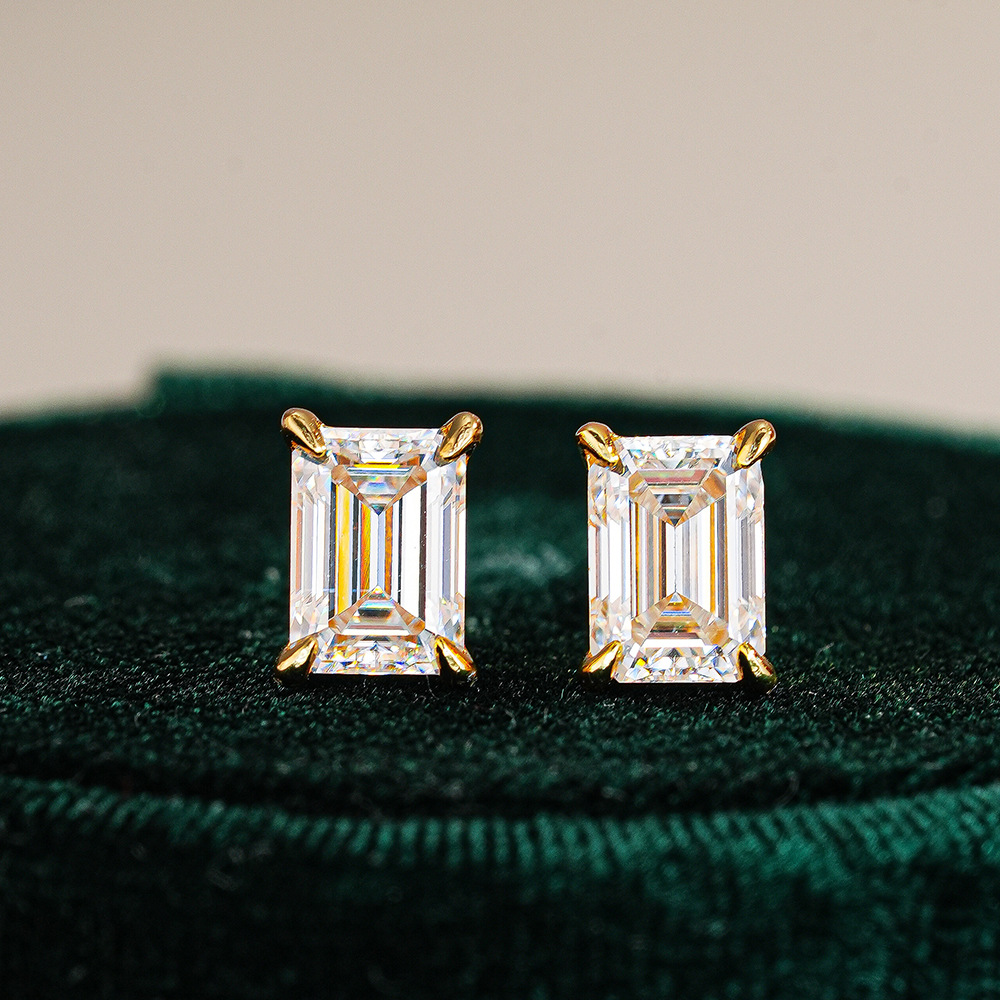Classic Emerald Moissanite Stud Earrings