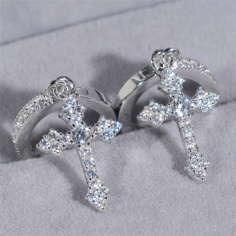 Sparkling Cross Moissanite Drop Earrings