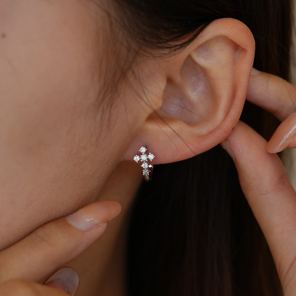 Cross Moissanite Hoop Earrings