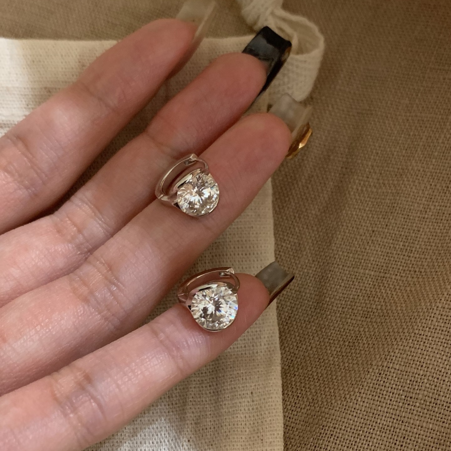 Half Bezel Round Moissanite Hoop Earrings