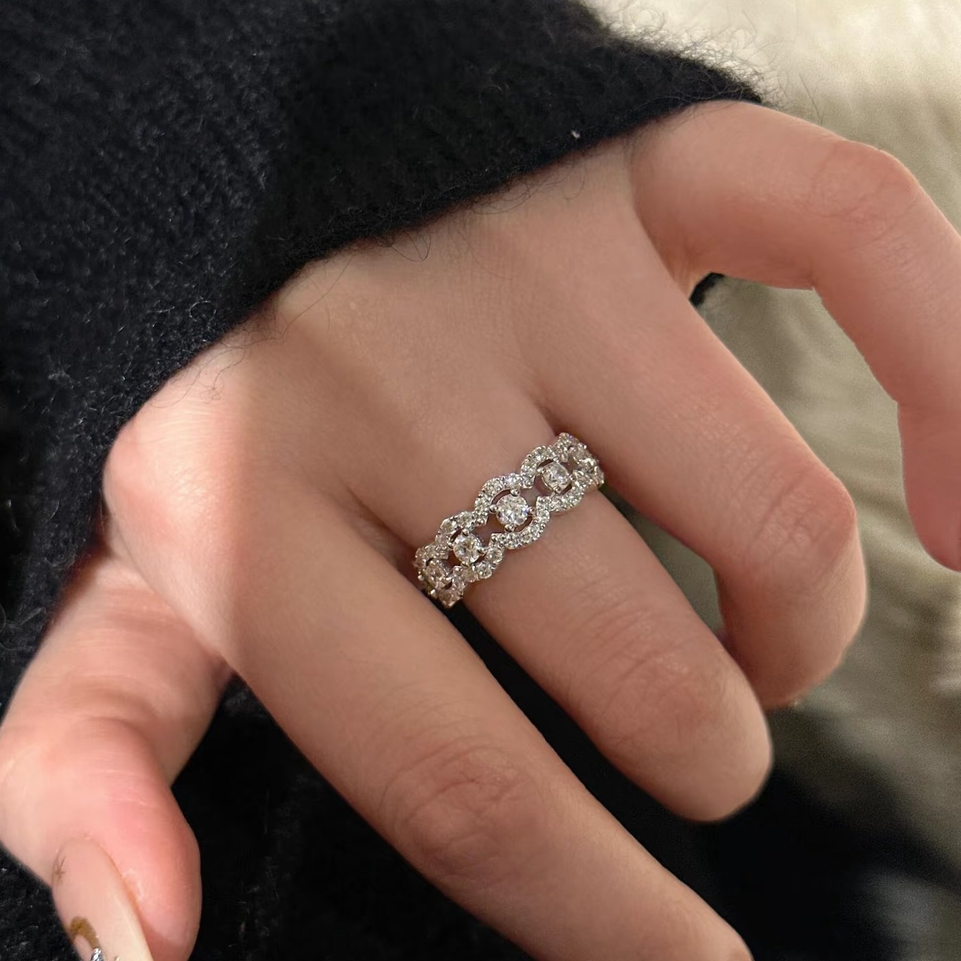 Wave Rhythm Moissanite Ring